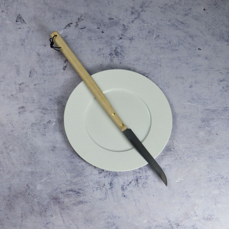 BBQ Knife wood Handle on Degrenne Plate and Marble
