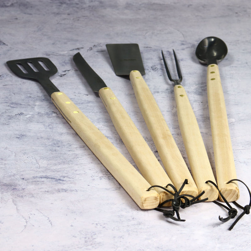 Set of Long BBQ Flatware wood handle on Marble